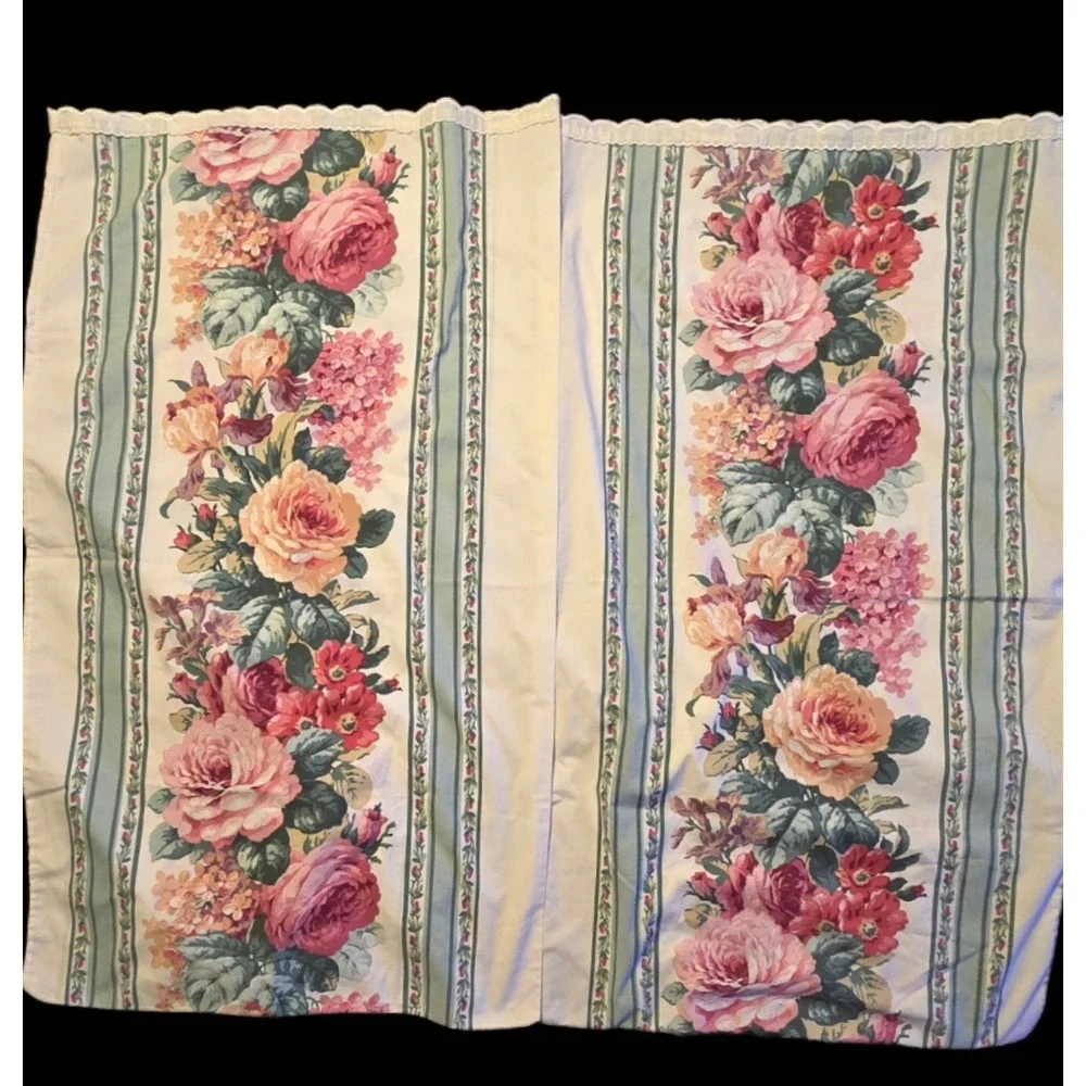 Vintage 1988 Martha Stewart Cannon Mills Floral Queen Pillowcase Set Scalloped